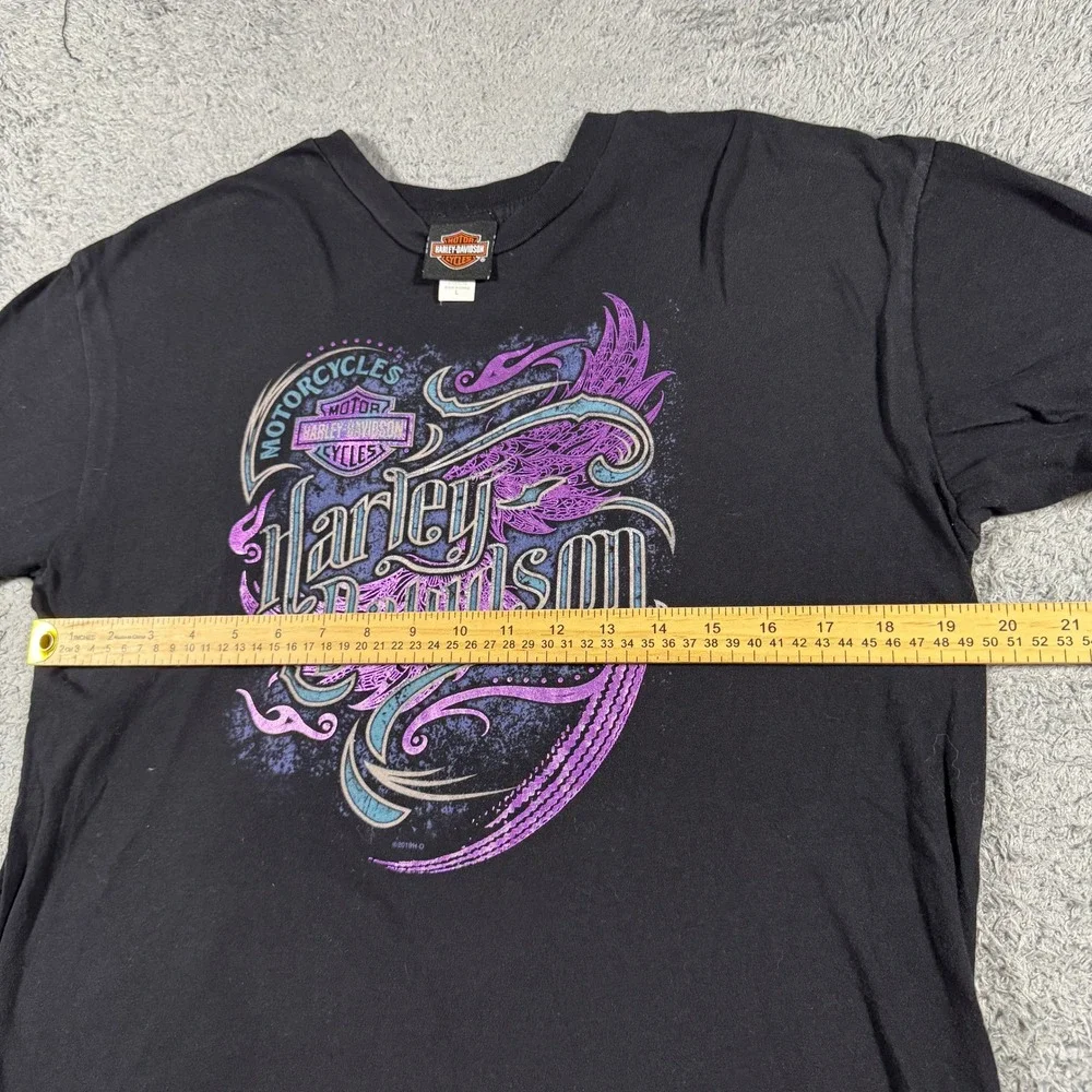 Harley Davidson Women Graphic T Shirt Large Black Wild West Lubbock TX Purple